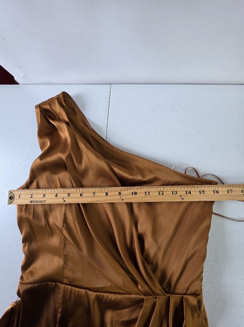 Baltic Born Celia One Shoulder Midi Dress Size M Bronze Satiny Belt Glam NEW - Picture 6 of 12